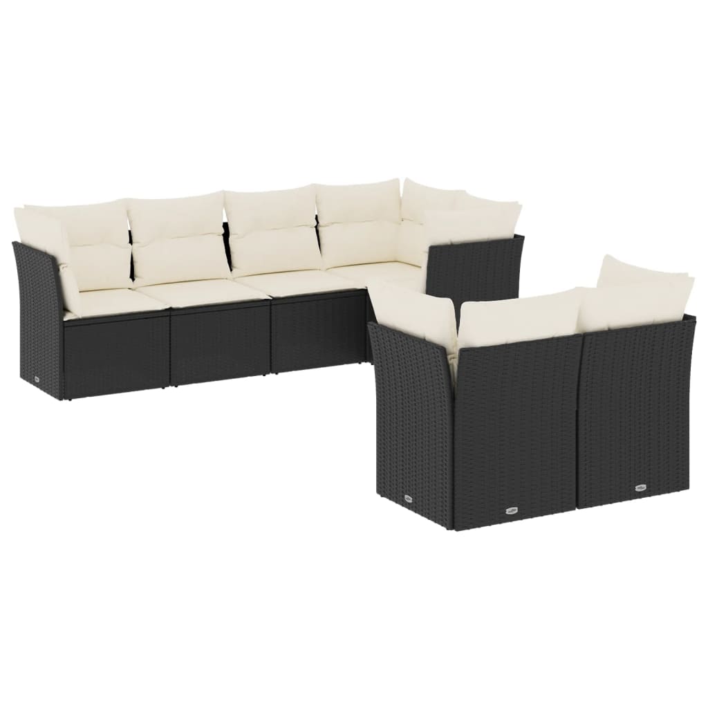 sofasæt til haven 7 dele med hynder polyrattan sort