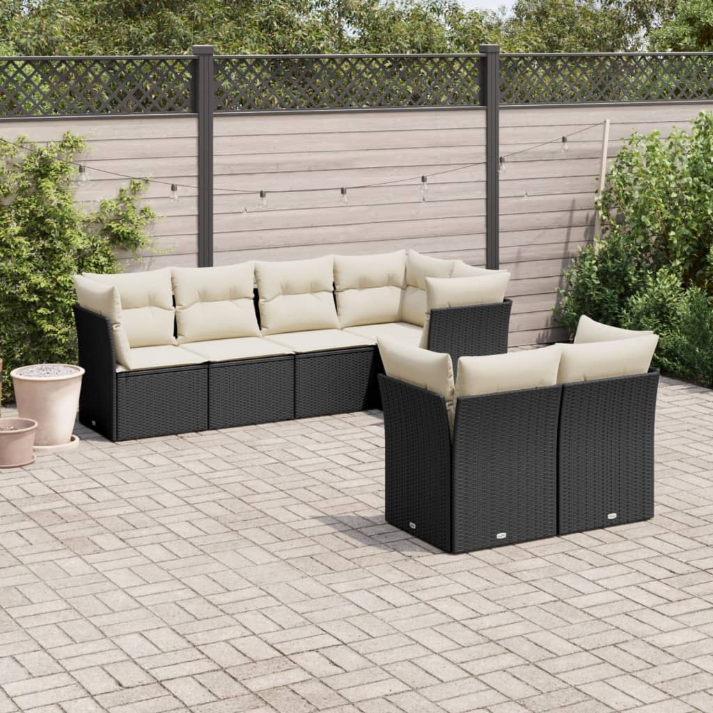 sofasæt til haven 7 dele med hynder polyrattan sort