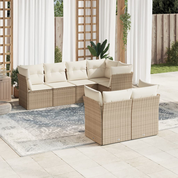 sofasæt til haven 7 dele med hynder polyrattan beige