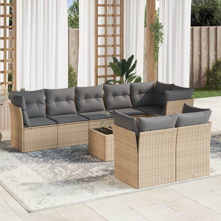 sofasæt til haven 9 dele med hynder polyrattan beige