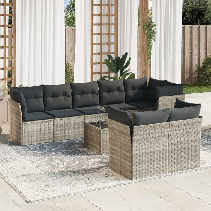 sofasæt til haven 9 dele med hynder polyrattan lysegrå