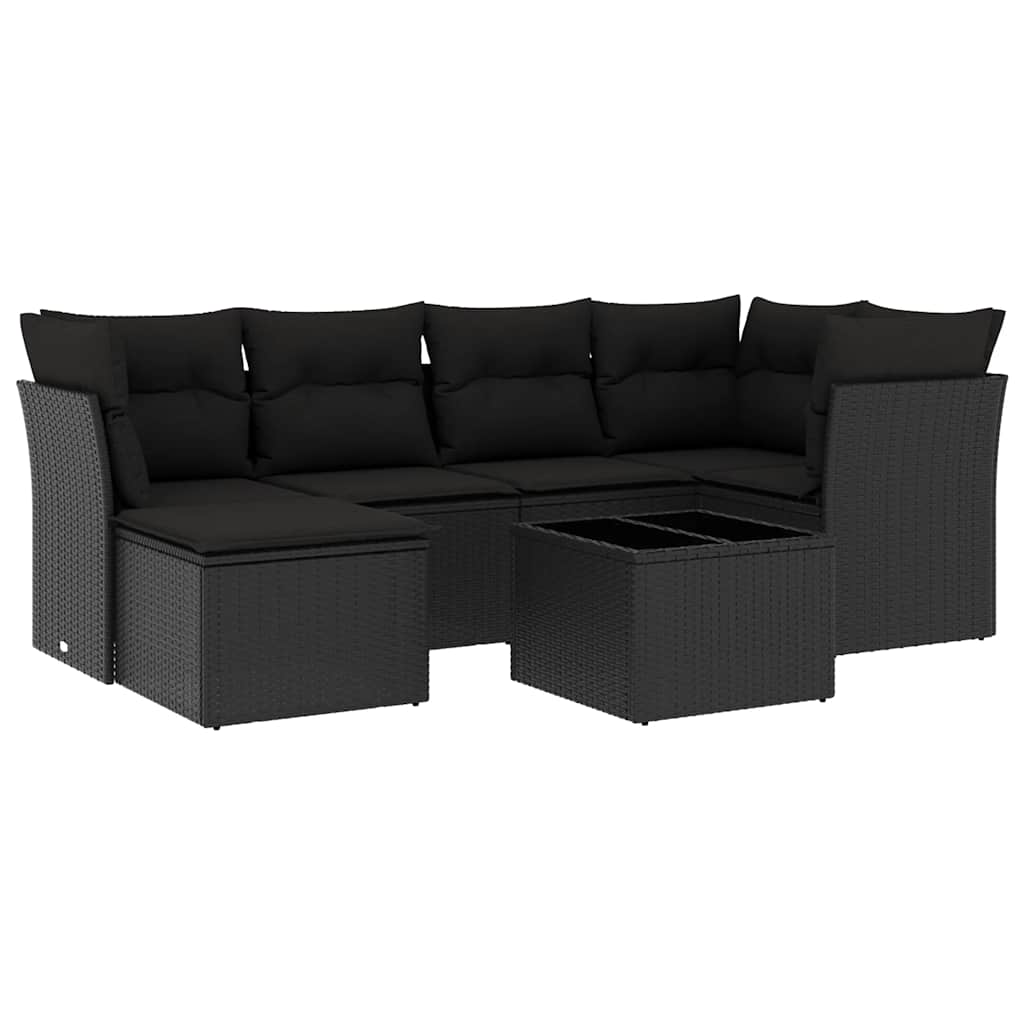 sofasæt til haven 7 dele med hynder polyrattan sort