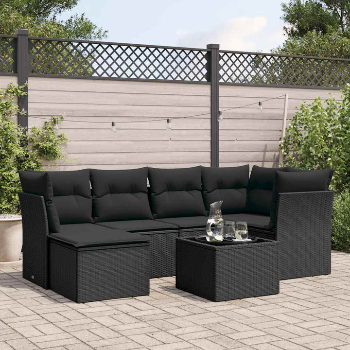 sofasæt til haven 7 dele med hynder polyrattan sort
