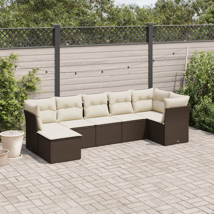 sofasæt til haven 7 dele med hynder polyrattan brun