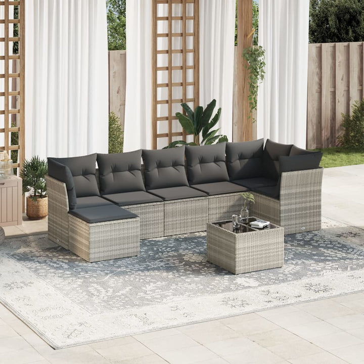 sofasæt til haven 8 dele med hynder polyrattan lysegrå