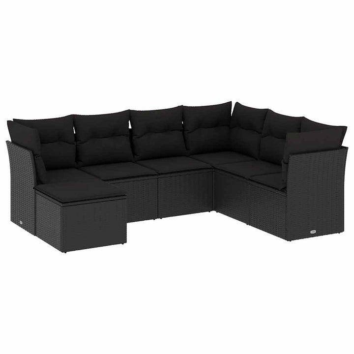 sofasæt til haven 7 dele med hynder polyrattan sort