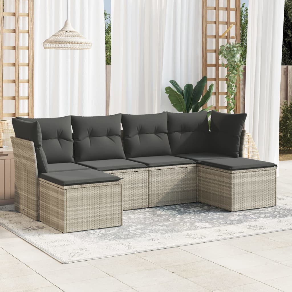 sofasæt til haven 6 dele med hynder polyrattan lysegrå