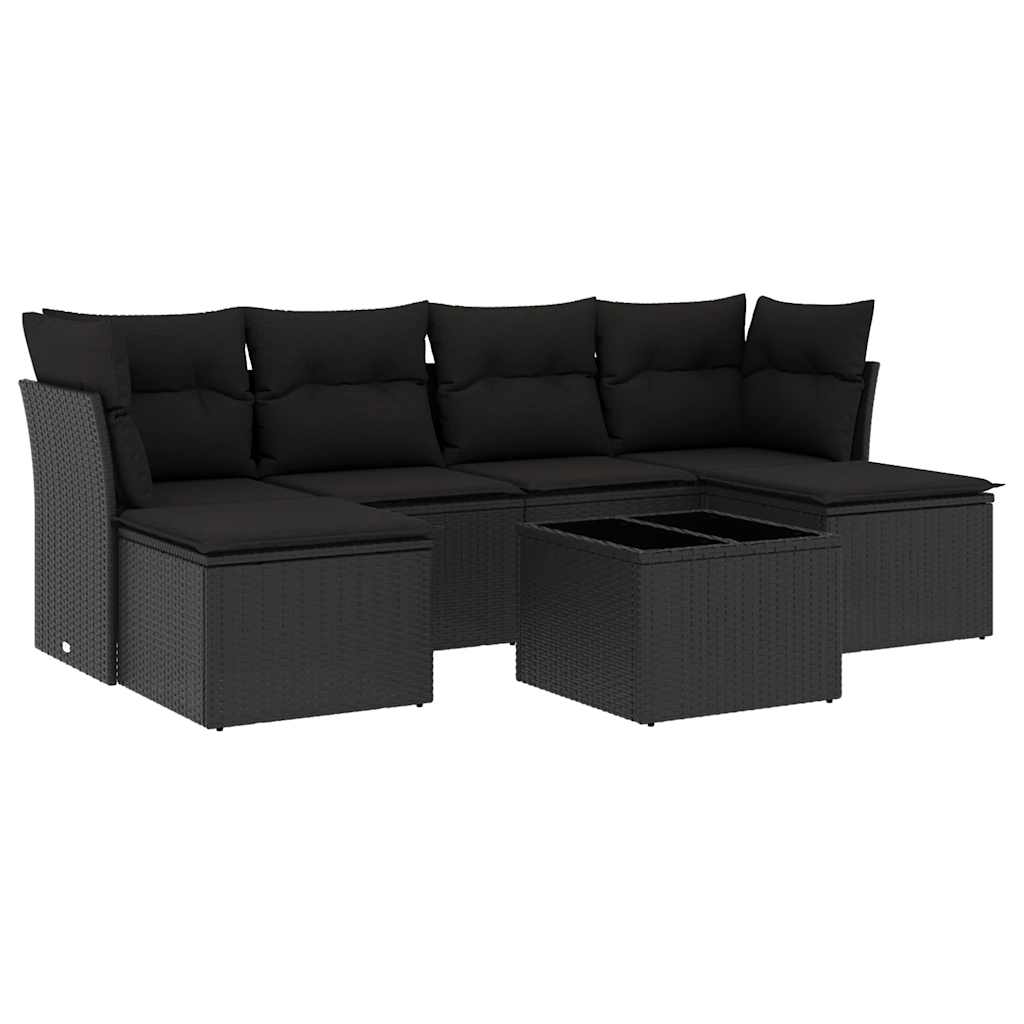 sofasæt til haven 7 dele med hynder polyrattan sort