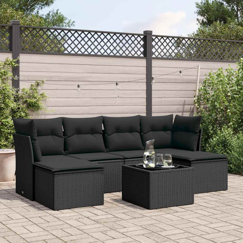 sofasæt til haven 7 dele med hynder polyrattan sort
