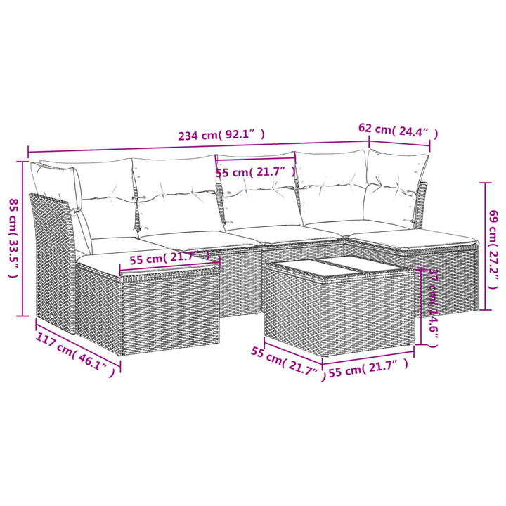 sofasæt til haven 7 dele med hynder polyrattan beige