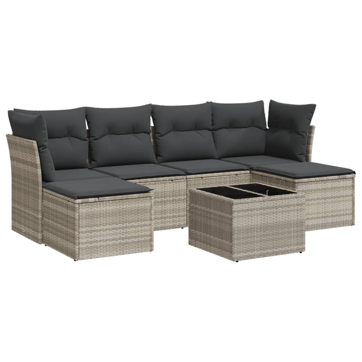 sofasæt til haven 7 dele med hynder polyrattan lysegrå