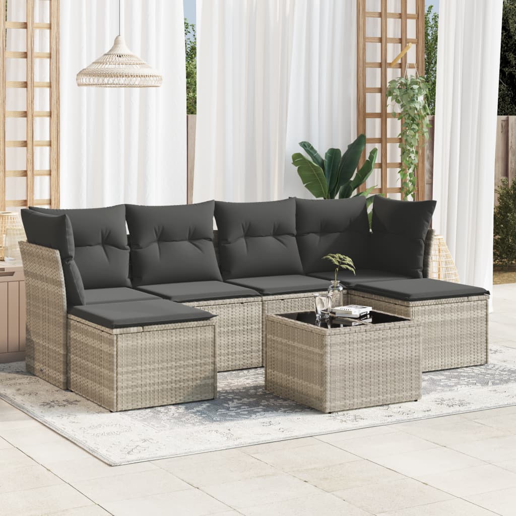 sofasæt til haven 7 dele med hynder polyrattan lysegrå