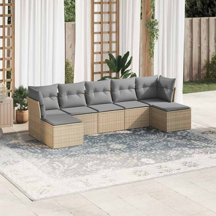 sofasæt til haven 7 dele med hynder polyrattan lysegrå