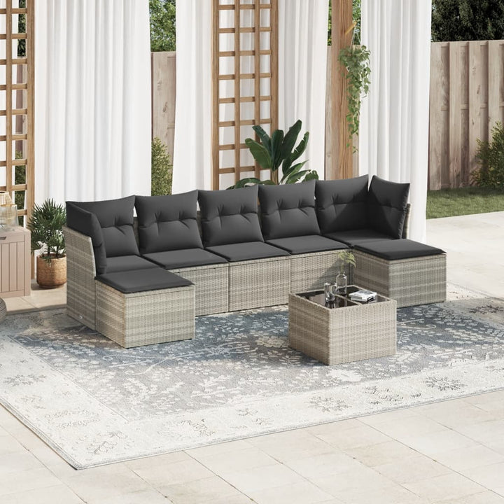 sofasæt til haven 8 dele med hynder polyrattan lysegrå