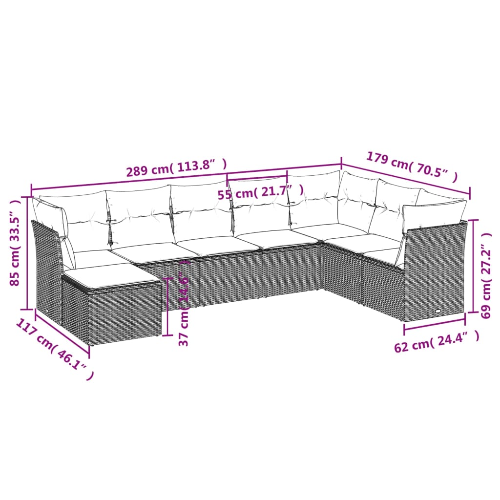 sofasæt til haven 8 dele med hynder polyrattan sort