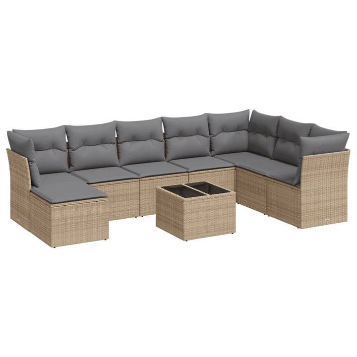 sofasæt til haven 9 dele med hynder polyrattan beige