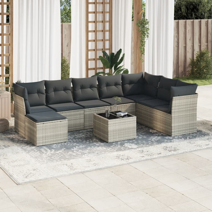 sofasæt til haven 9 dele med hynder polyrattan lysegrå