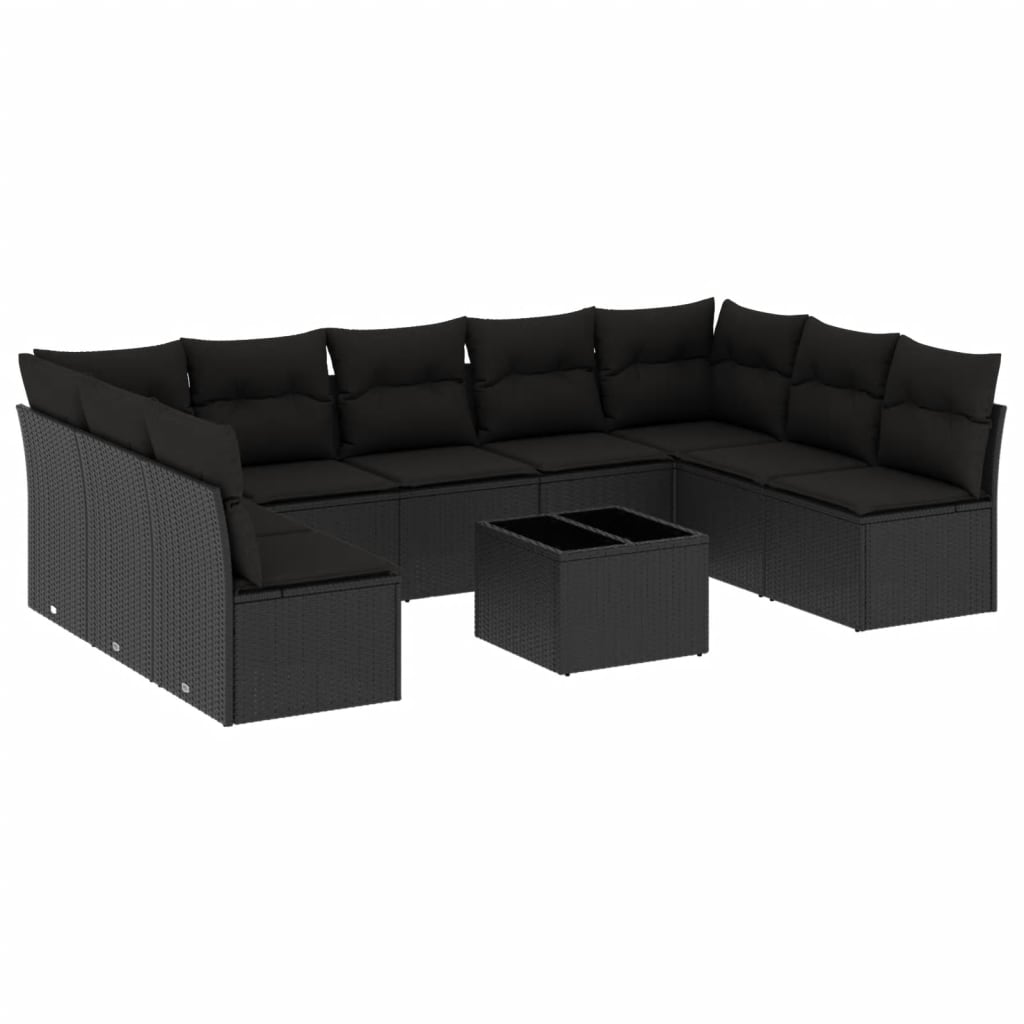 sofasæt til haven 10 dele med hynder polyrattan sort