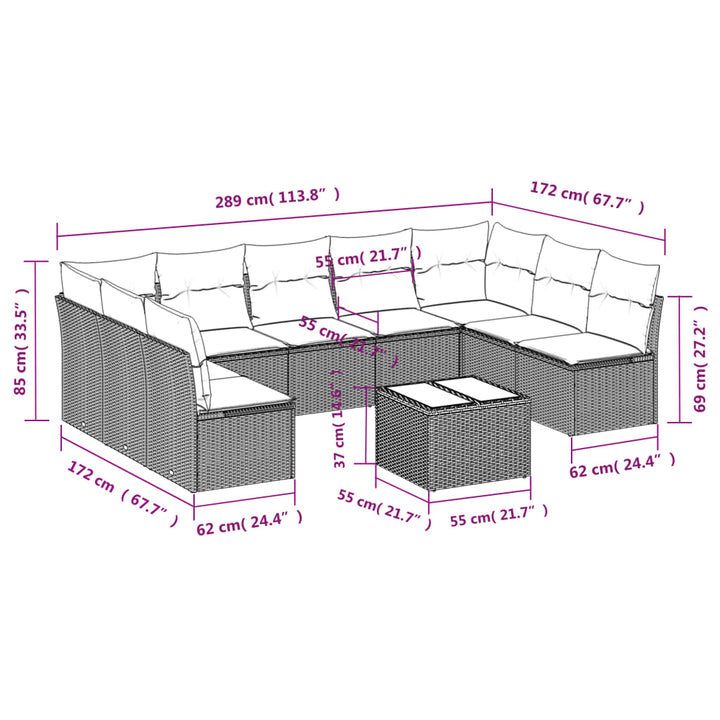 havesofasæt med 10 hynder sort polyrattan