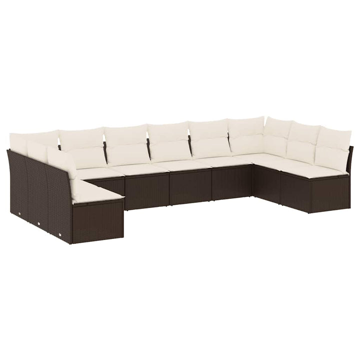 sofasæt til haven 10 dele med hynder polyrattan brun