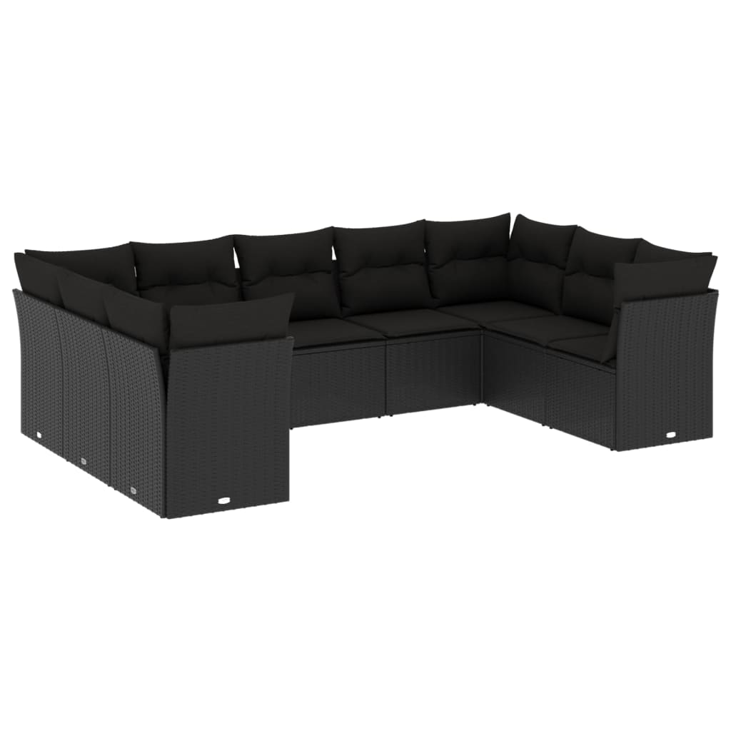 sofasæt til haven 9 dele med hynder polyrattan sort