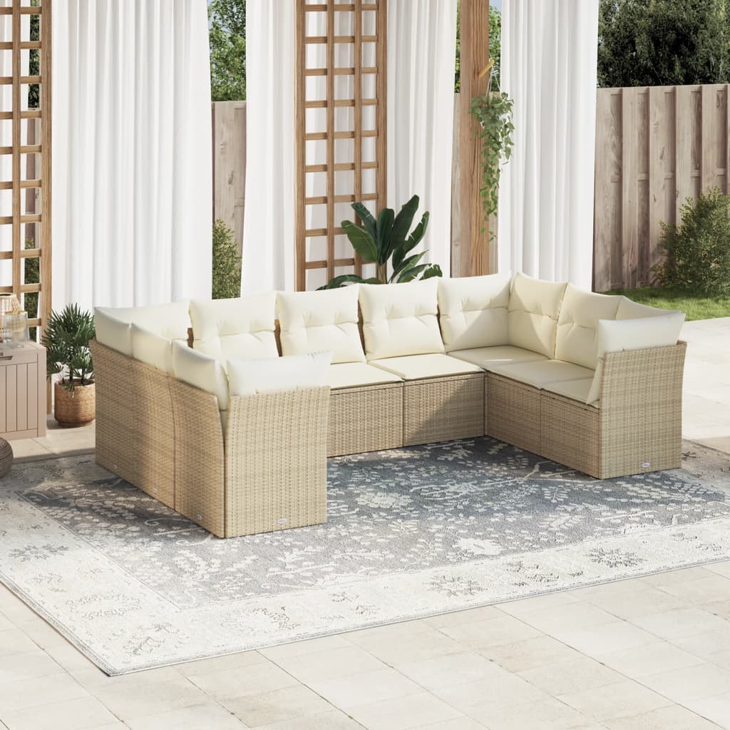 sofasæt til haven 9 dele med hynder polyrattan beige
