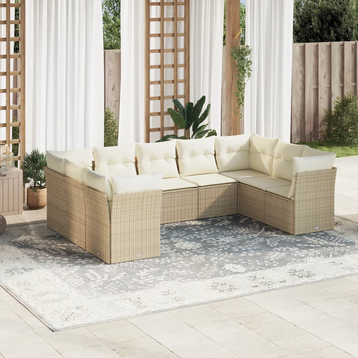 sofasæt til haven 9 dele med hynder polyrattan beige