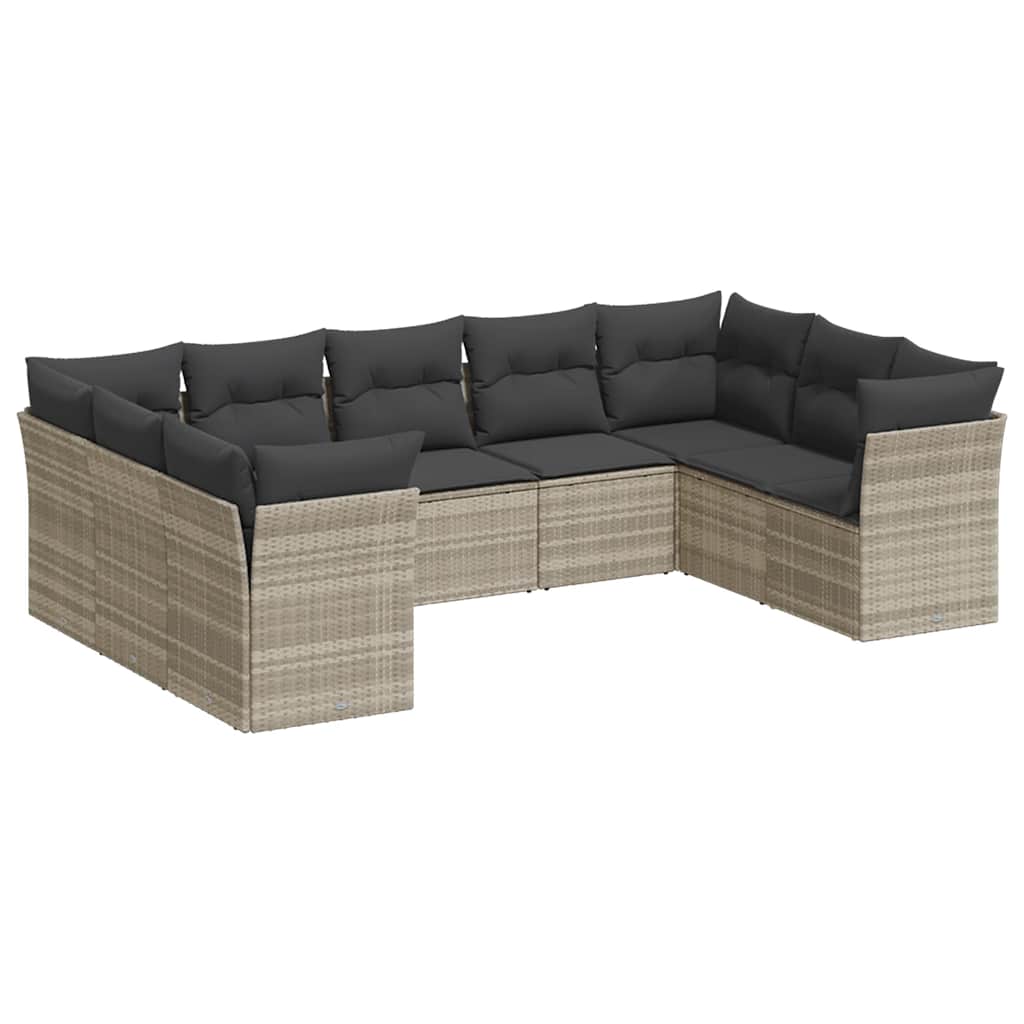 sofasæt til haven 9 dele med hynder polyrattan lysegrå