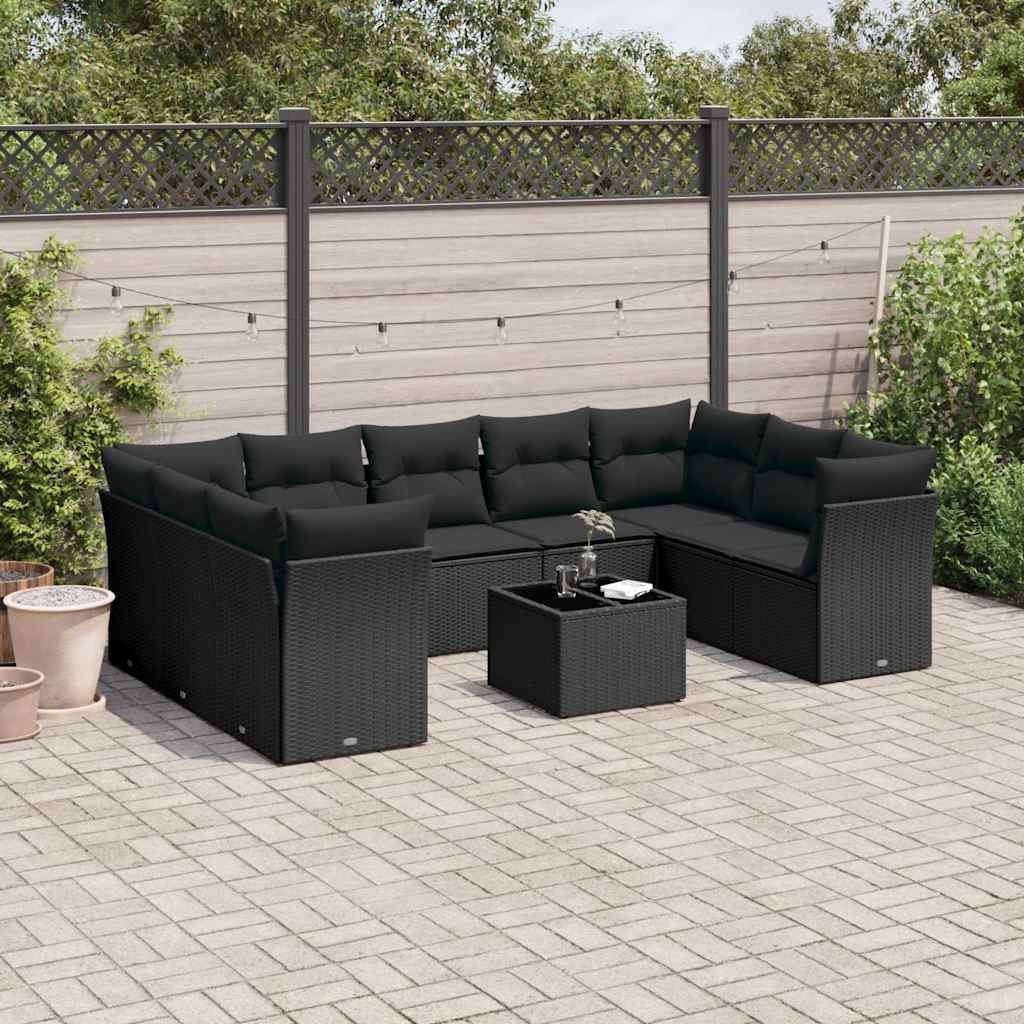 sofasæt til haven 10 dele med hynder polyrattan sort