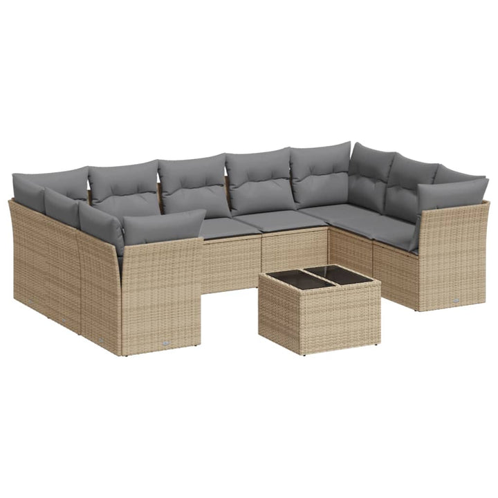 sofasæt til haven 10 dele med hynder polyrattan beige