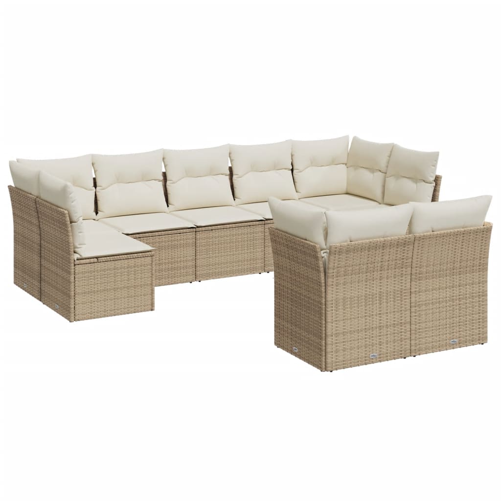 sofasæt til haven 9 dele med hynder polyrattan beige
