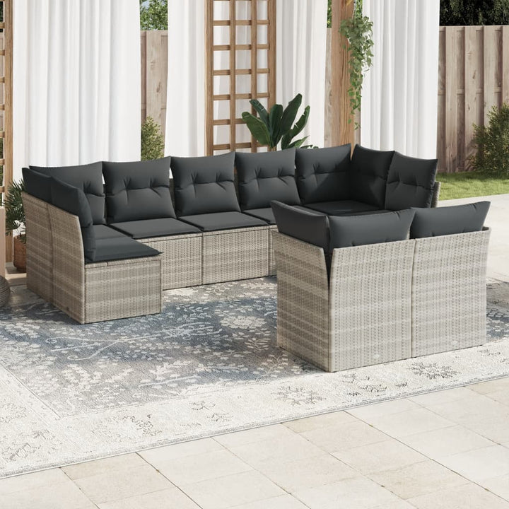 sofasæt til haven 9 dele med hynder polyrattan lysegrå