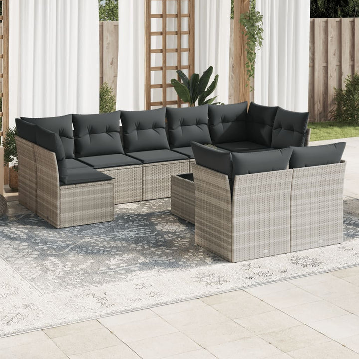 sofasæt til haven 10 dele med hynder polyrattan lysegrå