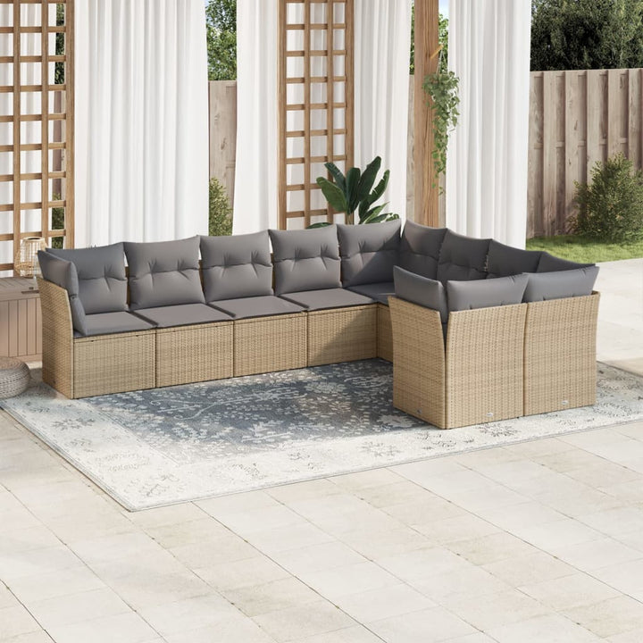 sofasæt til haven 9 dele med hynder polyrattan beige