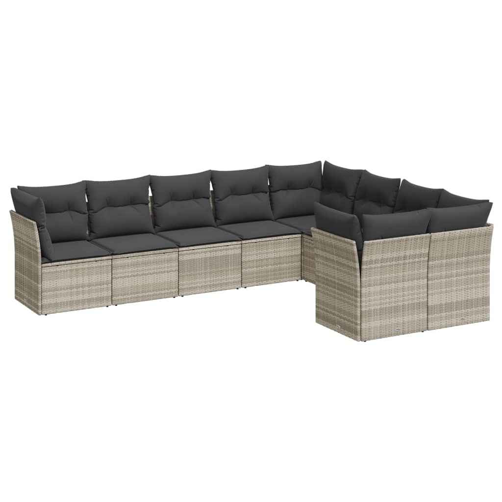 sofasæt til haven 9 dele med hynder polyrattan lysegrå