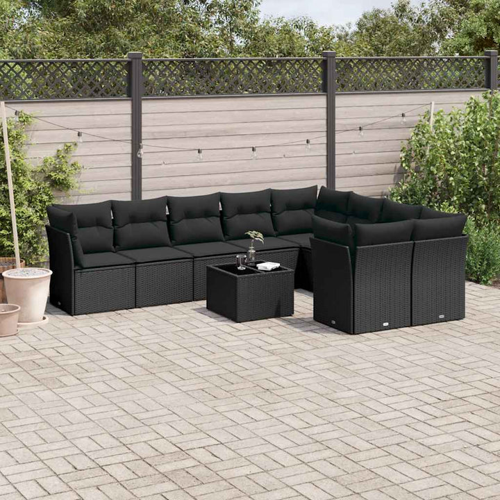sofasæt til haven 10 dele med hynder polyrattan sort
