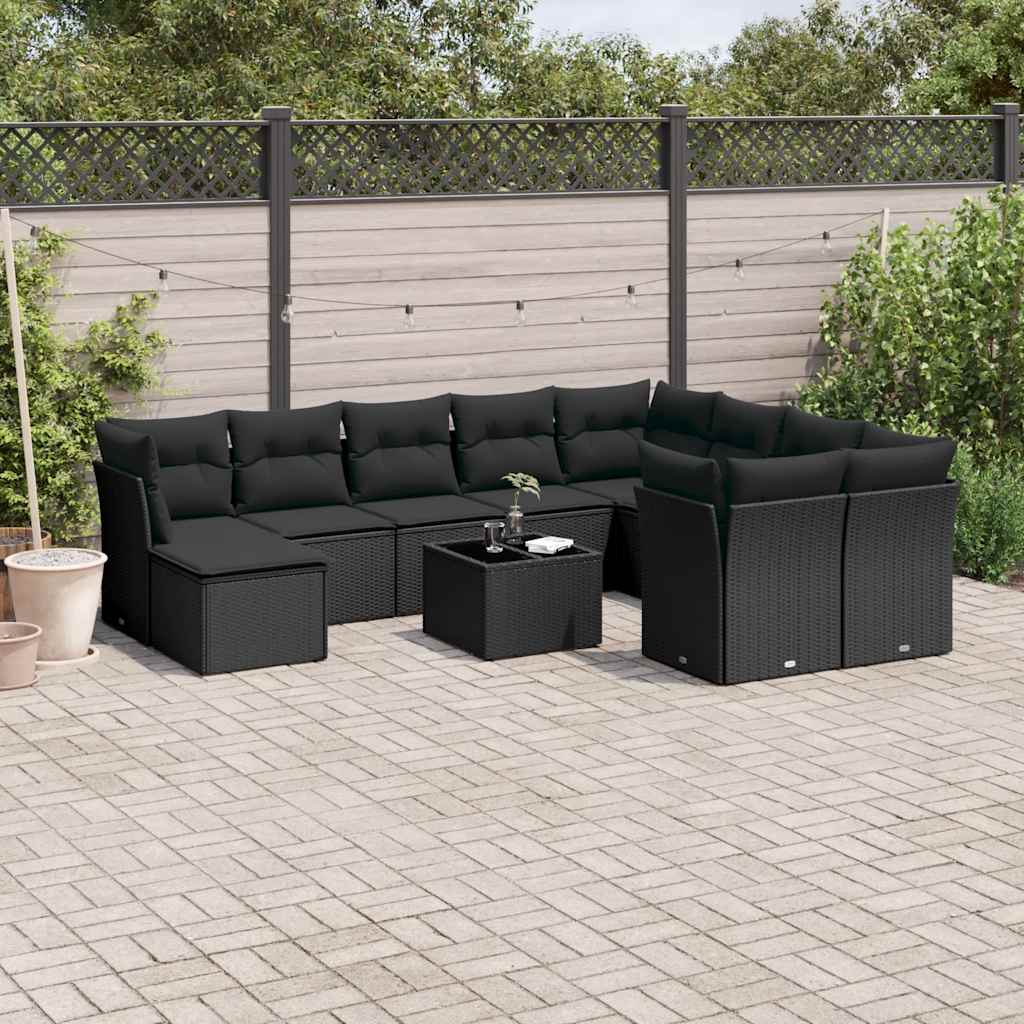 sofasæt til haven 10 dele med hynder polyrattan sort
