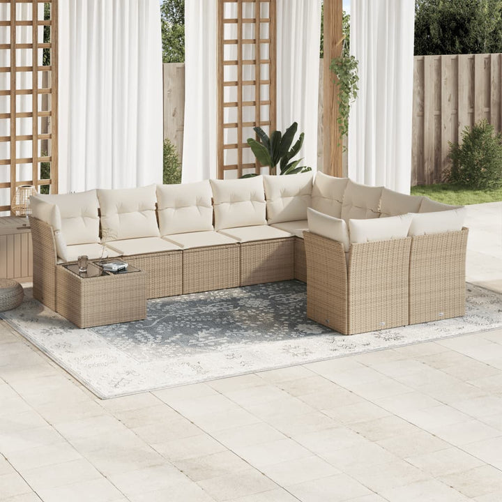 sofasæt til haven 10 dele med hynder polyrattan beige