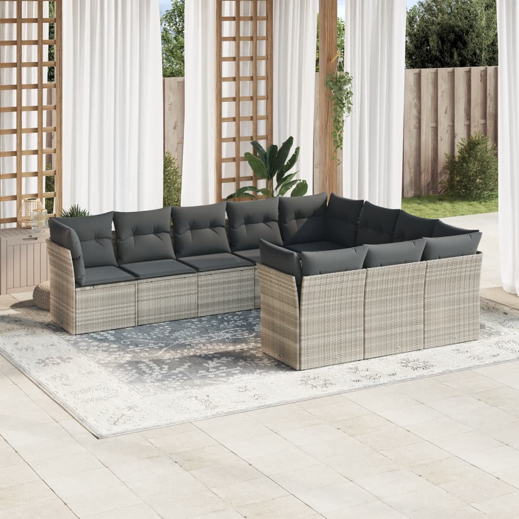 sofasæt til haven 10 dele med hynder polyrattan lysegrå