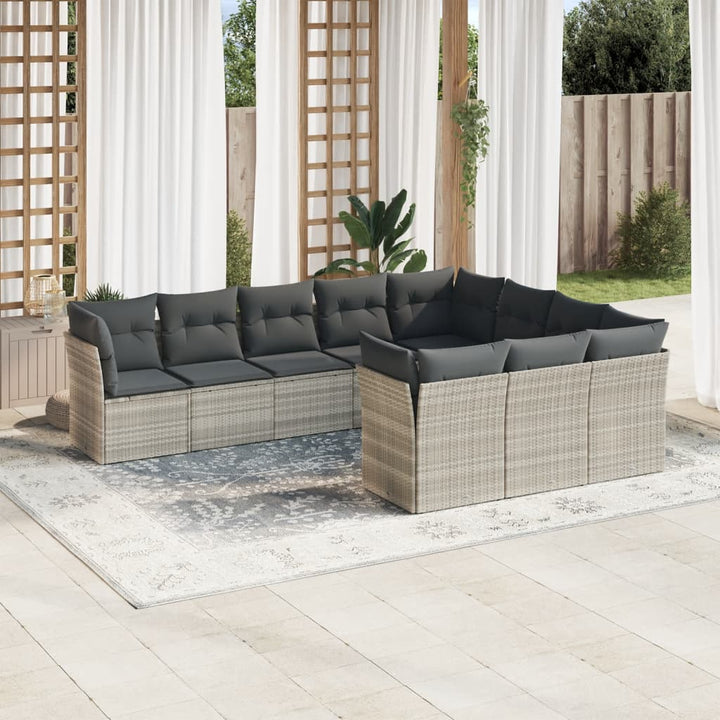 sofasæt til haven 10 dele med hynder polyrattan lysegrå