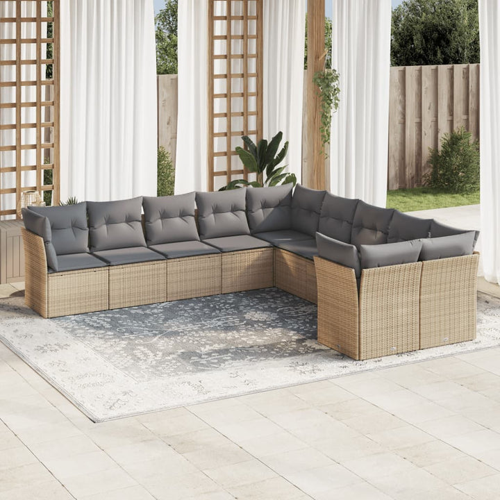 sofasæt til haven 10 dele med hynder polyrattan beige