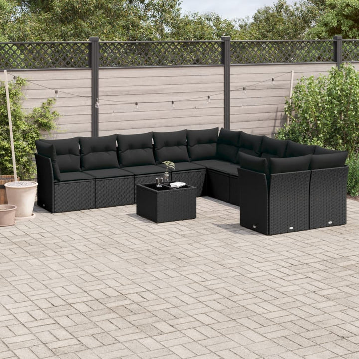 sofasæt til haven 11 dele med hynder polyrattan sort