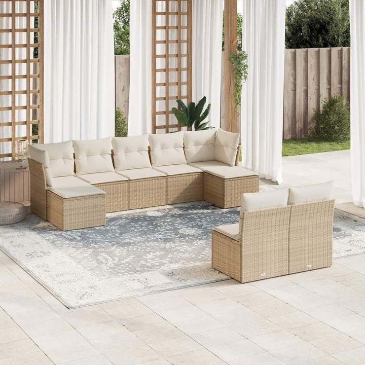 sofasæt til haven 9 dele med hynder polyrattan beige