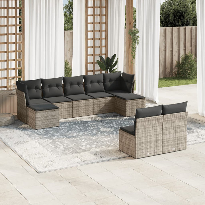 sofasæt til haven 9 dele med hynder polyrattan grå