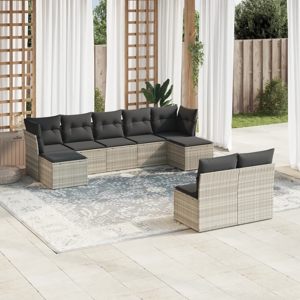 sofasæt til haven 9 dele med hynder polyrattan lysegrå