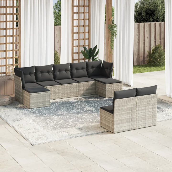 sofasæt til haven 9 dele med hynder polyrattan lysegrå