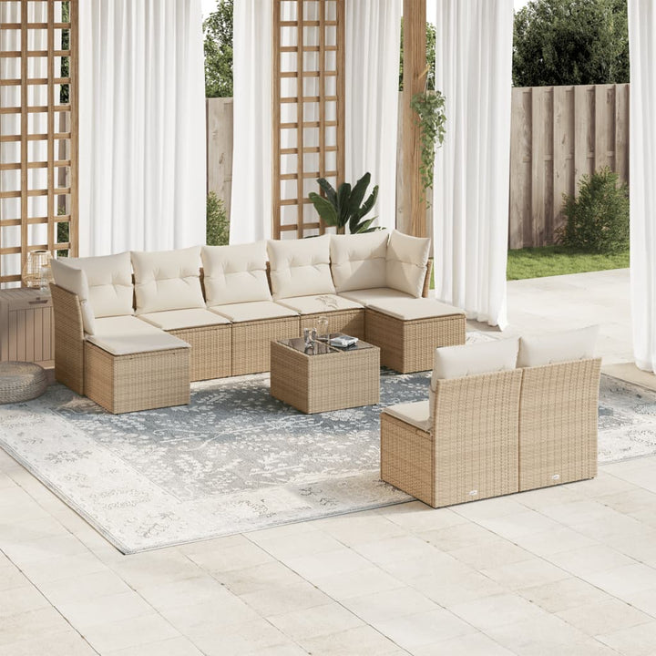 sofasæt til haven 10 dele med hynder polyrattan beige