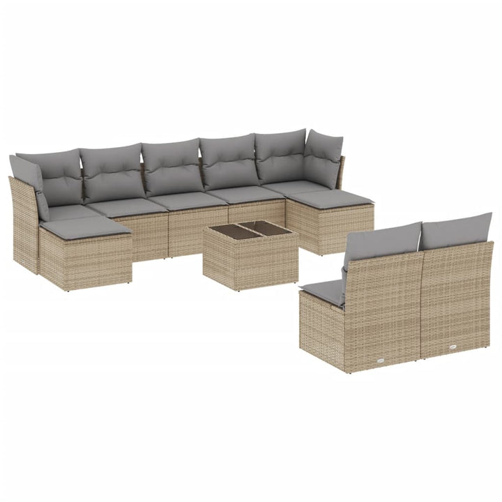 sofasæt til haven 10 dele med hynder polyrattan beige