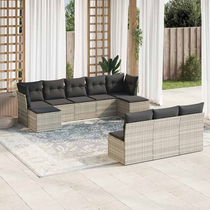 sofasæt til haven 10 dele med hynder polyrattan lysegrå