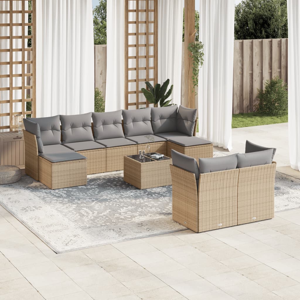 sofasæt til haven 10 dele med hynder polyrattan beige
